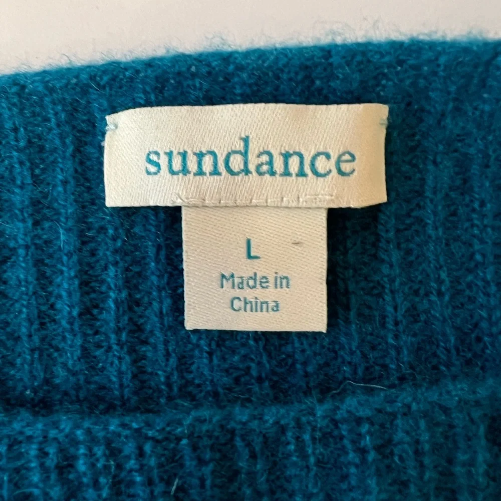 Sundance Catalog Acadia Cashmere Ribbed Long Sleeve Sweater Sea Blue Womens L - Picture 3 of 10